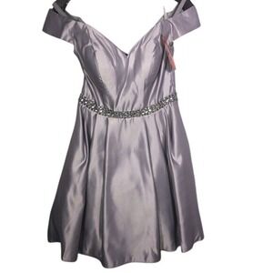 CINDY COLLECTION Satin Metallic Off the Shoulder Dress
